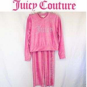 Juicy Couture 2pc Pink Blinged Ribbed Sleepwear/Loungewear Set Size Small